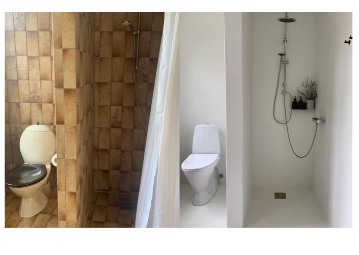 renovering af lille badeværelse toilet og bruseniche